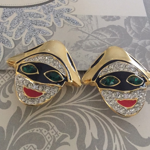 Kenneth Jay Lane Jewelry - Vintage Kenneth J Lane Masked Pierrot / Harlequin
